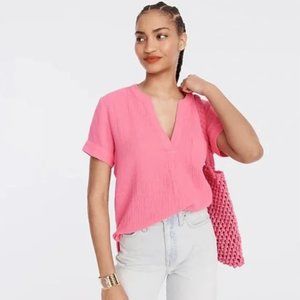 JCrew V-neck Double-gauze Popover - Pink